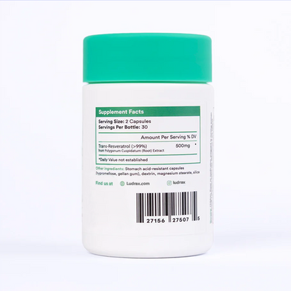 LUDRAX Resveratrol Supplement for DNA Repair (60 x 250mg Capsules)